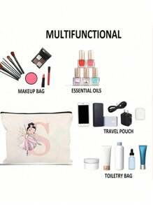 Cosmetic Bag Lady Makeup Bags Wallet Initials 26 Letter Pattern Toiletry Organizer Pouch Wedding Party Wash Bag Zipper Phone Purse Pencil Pouch High-Capacity Make Up Bags Clutch Bag Bridesmaid Make Up Pouch Toiletries Organizer Bag Cosmetic Case Handbag For Travel Storage Cosmetic Bag For Travel,Boho Vibes - Beige - View 9