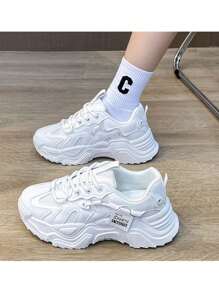 Women's fashion casual trainers, lace up, height increase, thick sole, - Blanco - Ver 7