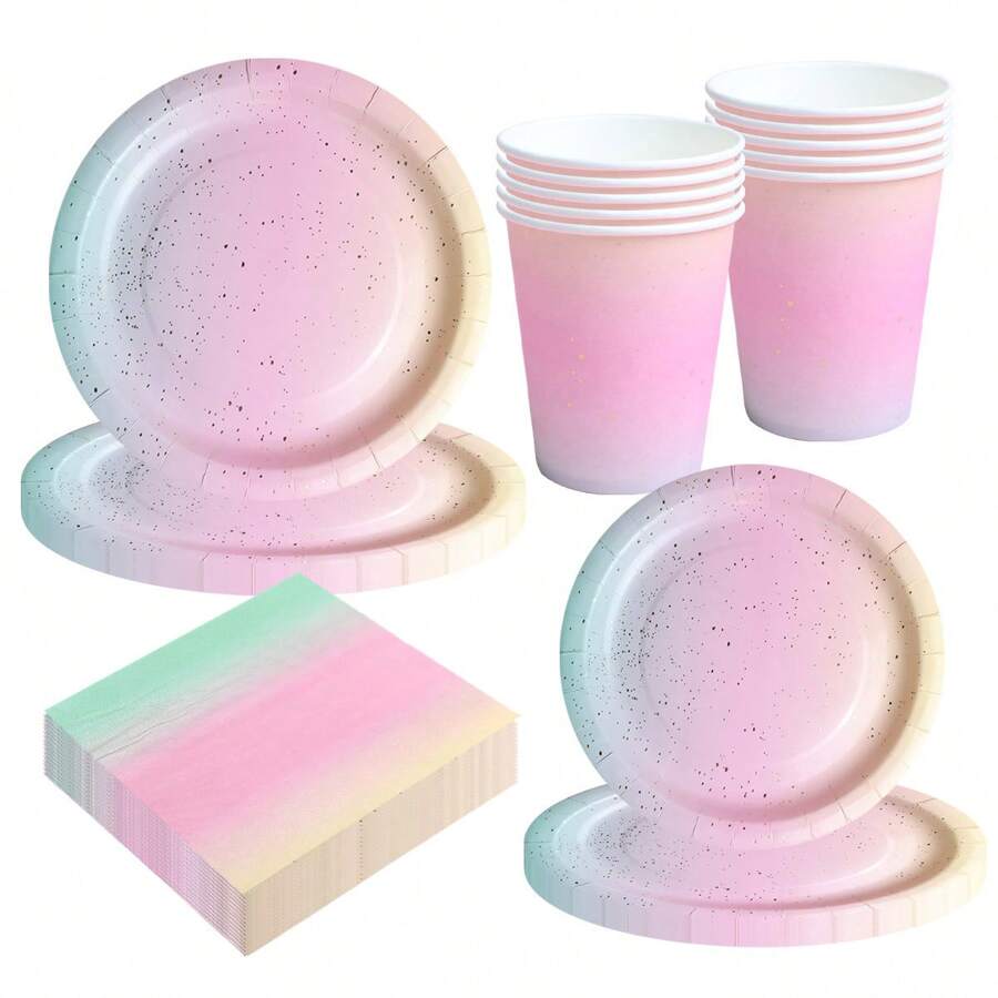10pcs/20pcs/50pcs, Rainbow Color Party Tableware Set Disposable Paper Plates Napkins Cups. Gold Dot Colored Tableware For Boys Girls Baby Birthday Shower Wedding Party
