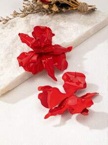 1 Đôi bông tai mặt dây chuyền hoa kim loại phong cách du lịch, phù hợp với trang phục hàng ngày và dự tiệc của phụ nữ, họa tiết hoa ngẫu nhiên - Đỏ - Xem 4