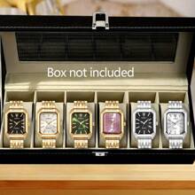 6pcs- Chic Square Women's Quartz Watch Set - Classic Beaded Bracelet Design, Alloy Case & Band, Non-Rechargeable Battery