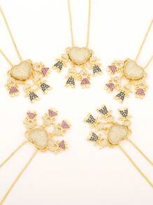 1pc Valentine's Multicolor Zirconia 18k Gold Plated Copper 4 Kids Pendant Necklace, Luxury Jewelry Gift For Women,Mom,Mother,Mother's Day,Gift - Gold - View 11