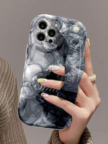 1pc Fashionable Marble Pattern Thick High-Impact Phone Case With Kickstand, Compatible With Apple & Series - Multicolor - View 2