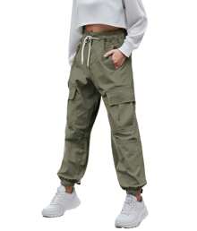 hoteel Women's Cargo Jogger Elastic Waist Pants - 軍綠色 - 查看 5