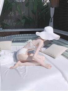 1 pezzo Cappello da spiaggia di paglia da donna con ampia tesa, piccolo e pieghevole, per le vacanze