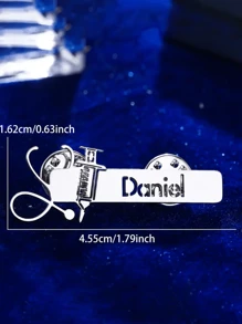 Custom Elegant Nurse & Doctor Name Badge Brooch Stainless Steel With Chic Syringe & Stethoscope Design For International Nurses Day & Nurse Accessories For Work Jewelry Gifts - As Shown - View 3