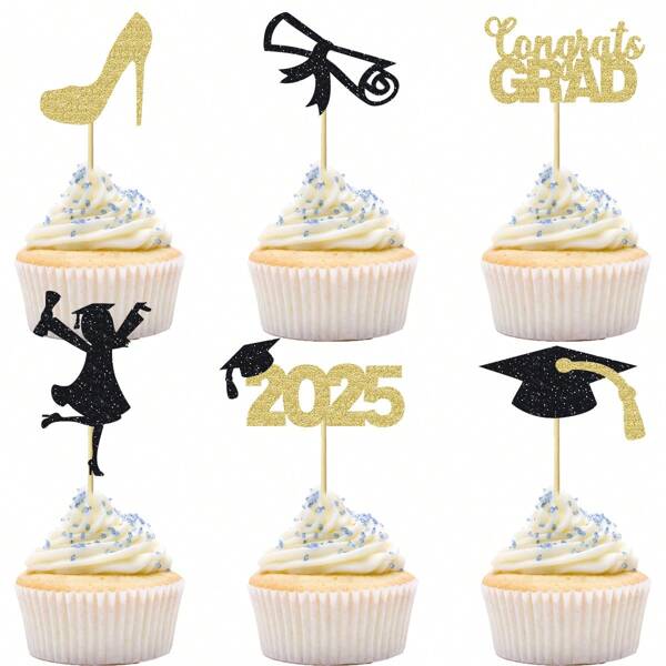 12/24 Pezzi Decorazioni per Cupcake per Laurea 2025, Glitter, Donne, Classe 2025, Complimenti Laureato, Accessori per Feste di Laurea 2025 e Compleanni