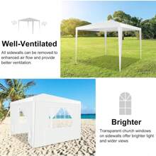 10x10 Party Canopy Tents With 4 Detachable Sidewalls, Waterproof Outdoor Event Tent For Weddings And Gatherings,White - 1 - View 7