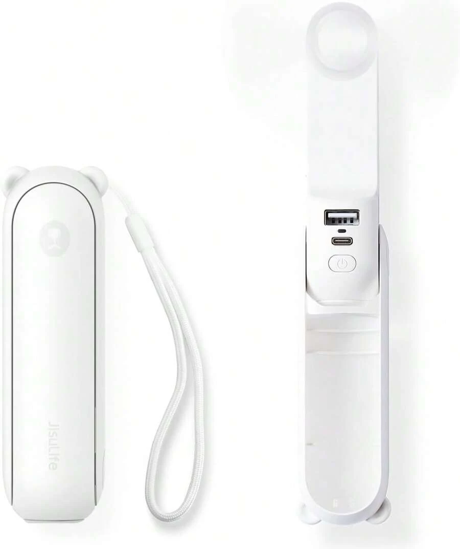 JISULIFE HandHeld  Fan, 3 IN 1 Portable Mini Fan, USB Rechargeable Small Fan, Battery Operated Fan [14-21 Working Hours] With Power Bank, Flashlight Feature For Women, Travel, Outdoor - 白色 - 查看 1