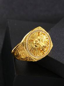 1 pièce Bague de luxe sophistiquée pour homme avec motif lion, en alliage de cuivre, confortable à porter, convient pour les accessoires de mode quotidienne, cadeau parfait pour la Saint-Valentin ou la Fête des Pères