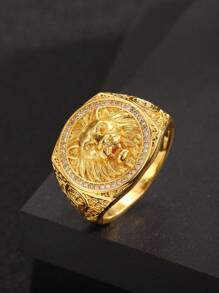 1 pièce Bague de luxe sophistiquée pour homme avec motif lion, en alliage de cuivre, confortable à porter, convient pour les accessoires de mode quotidienne, cadeau parfait pour la Saint-Valentin ou la Fête des Pères