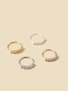 4pcs Fashion Charm Minimalist Copper Embedded Cubic Zirconia Clover Nostril Hoop, Fake Nose Piercing, Suitable For Women Daily Wear Body Jewelry, Piercing Accessory, Gift For Friend