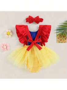 Newborn Baby Girls Romper Christmas Halloween Cosplay Costume 0 6 12 18 24 Months Infant Bodysuit Romper Playsuit With Headband 2Pcs Summer Outfits Set - 紅色 - 查看 3