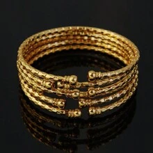 6pcs/Set Dubai-Style Women Bracelet Set, Gold & Bicolor Cuff Bangles With /African Inspired Design, Bridal Jewelry Gift Valentine's Day Accessories - Gold - View 12