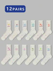 1 par de calcetines con diseño de signos del zodíaco para mujer, calcetines blancos, calcetines negros, calcetines hasta el tobillo, calcetines artísticos, calcetines deportivos, calcetines de moda, calcetines para niñas, calcetines tipo crew, calcetines sencillos, calcetines casuales, aptos para uso diario