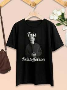 Women's Kris Kristofferson T-Shirt Classic Country Music Tee Singer Songwriter Apparel Vintage Style Shirt - Black - View 2