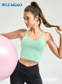 GEMCHO Tight Fitting Tank Top Longline Wirefree Padded With Medium Support Women Tank Top Summer