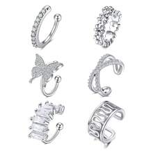 6-8Pcs Stainless Steel Ear Cuff Helix Cartilage Clip On Wrap Earrings Fake Nose Ring Non-Piercing Adjustable Men Women