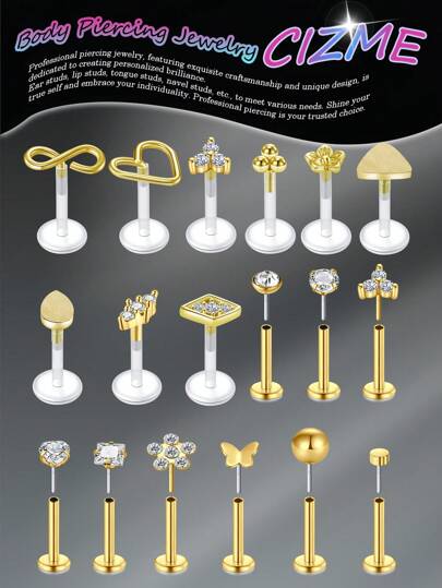 CIZME 1-9 chiếc/bộ 16 Gauge thời trang hình trái tim và hoa Cubic Zirconia trang trí 8mm Acrylic nhẫn môi, thích hợp làm quà tặng cho phụ nữ, sinh nhật hoặc ngày lễ tình nhân, mẹ, mẹ, ngày của mẹ, quà tặng