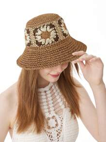 LEAJOURNO. 1 Miếng NỮ Mô hình hoa Móc sự thêu Đúng mốt Mũ rơm , Đối với Ngoài trời Boho - Màu Khaki - Xem 13