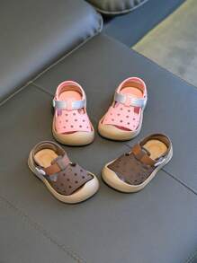 儿童平底露趾凉鞋，幼儿男童女童透气户外步行鞋 - 白色 - 查看 8