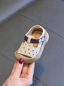 儿童平底露趾凉鞋，幼儿男童女童透气户外步行鞋 - 白色 - 查看 3