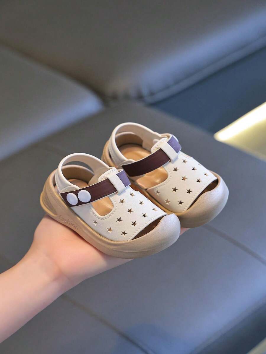 儿童平底露趾凉鞋，幼儿男童女童透气户外步行鞋 - 白色 - 查看 1