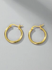 1 Pair Minimalist 925 Silver Gold-Plated Round Hoop Earrings