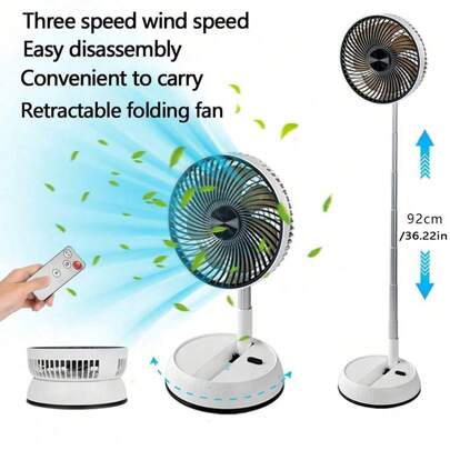 TENGKESi 1pc + Type-C USB Rechargeable + 5400mAh 8-Inch Portable Electric Fan + 5V2A + 90-Degree Rotation + Retractable, Foldable, Timing, Auto Oscillation + Remote Control + Tabletop/Floor Mini Fan + Essential For Home, Travel, Outdoor, Vacation
