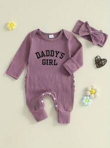 Ropa para recién nacidas Conjunto de regreso a casa "La niña de papá" Pelele/Enterizo de manga larga Prematuros Conjunto de salida del hospital - Morado - Ver 3