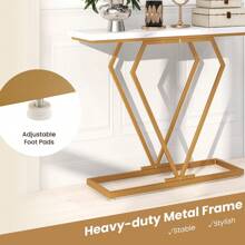 Modern Console Table Faux Marble Narrow Entryway Hallway Table Accent Desk 100cm - White - View 8