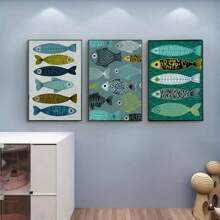 3pcs Modern Abstract Hairtail Fish Animals Canvas Painting,A School Of Fish Art Print Home Decor Posters,Living Room, Bedroom, Cafe, Game Room Wall Arts, No Frame - Black - View 2
