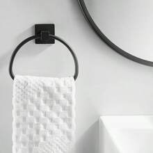 Matte Black Hand Towel Holder, Bathroom Towel Ring, Bath Hand Towel Hangers Wall Mounted Half Round Modern - màu đen - Xem 2