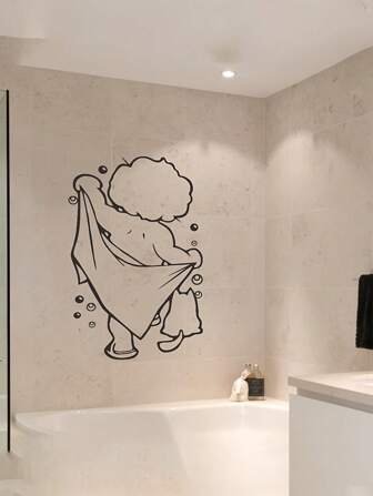 1 件创意小男孩洗澡浴室墙贴，自粘防水墙贴装饰适用于卫生间，美学家居装饰，房间装饰，美化您的家