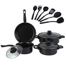 19pcs Heavy-Duty Pots And Pans Set Non Stick, Induction Hob Pans Set, Suitable For All Stoves, Kitchen Cookware Cooking Set With Frying Pans/Saucepans/Deep Frying Pan/Stock Pot - Black - View 1