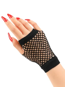 Women's Short Fingerless Fishnet Gloves, Gothic 80s Aesthetic Accessory Halloween