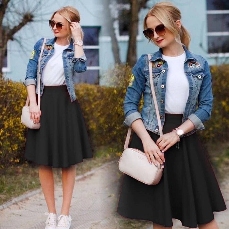 MAXI-SKIRT AND WHITE T-SHIRT - Black - View 1