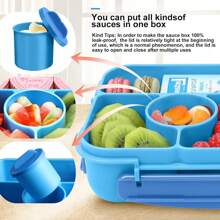 Lunch Box, Bento Box, Lunch Containers For Adults/Kids/Toddler,5 Compartments Bento Lunch Box With Sauce Vontainers,Microwave & Dishwasher & Freezer Safe, - Blue - View 4