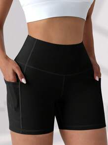 Plus Size Women's Casual High Waist Elastic Shorts, Moisture-Wicking Shorts For Sports, Yoga, Cycling, Fitness, With Pockets, Spring/Summer