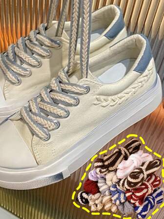 1 Pair Woven Wheat Shoelaces, Suitable For Casual Shoes, Canvas Shoes, Perfectly Match Low-Top Sneakers, Breathable Flat Shoes Laces, Fashionable Shoelaces, Suitable For Sports, Basketball, Casual Shoes, High-Top Canvas Shoes, New Style Boots, Hiking Shoes