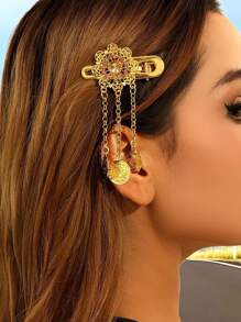 اكسسوارات شعر المرأة ذات الإكسسوارات الموضة - مشبك شعر مذهب مزين بالراين والشراريب، مناسب للارتداء اليومي، مجوهرات للعرائس والزفاف