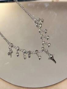 1pc Y2K Four Pointed Star Tassel Necklace For Women Fashion Aesthetic Charm Water Drop Pendant Necklace Jewelry Gift - Silver - View 2