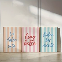 3 件套 Ciao Bella & La Dolce Vita 海报时尚意大利名言帆布艺术墙画现代墙壁装饰适合客厅卧室厨房家庭办公室无框