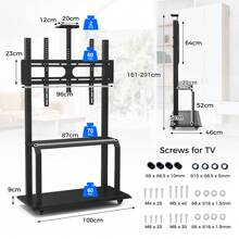 Mobile TV Stand Rolling TV Cart Adjustable Media Console Cart - Black - View 2