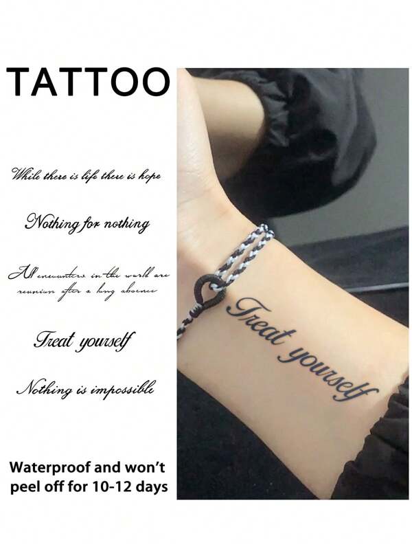 1Pc English Temporary Tattoos Waterproof Sweatproof Last For 1-2 Weeks Realistic Herbal Juice Anti-Friction Non-Reflective Faux Black Fake Tattoos For Woman And Men Tattoo Stickers For Arm, Chest, Leg, Abdomen, Waist Modernist Body Art