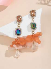 1对时尚树脂花朵水钻耳环 - 花朵耳環 - 查看 3