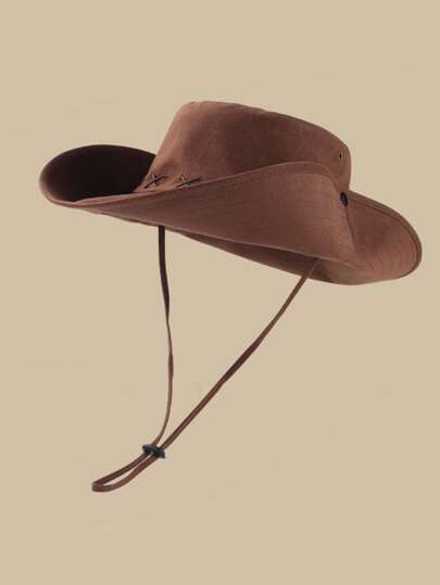 1 件装女孩复古美式西部风格大檐帽子，夏季户外徒步防晒渔夫帽