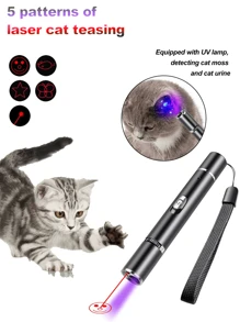 1pc High Power Laser Cat Toy, Rechargeable Laser Pointer With Multiple Patterns, Woodlight UV Cat Urine Detector, Pet Training & Interactive Toy, Aluminum Alloy, USB Charging, 5 Patterns, Screen Indicator, Cat Interaction - Multicolor - View 1