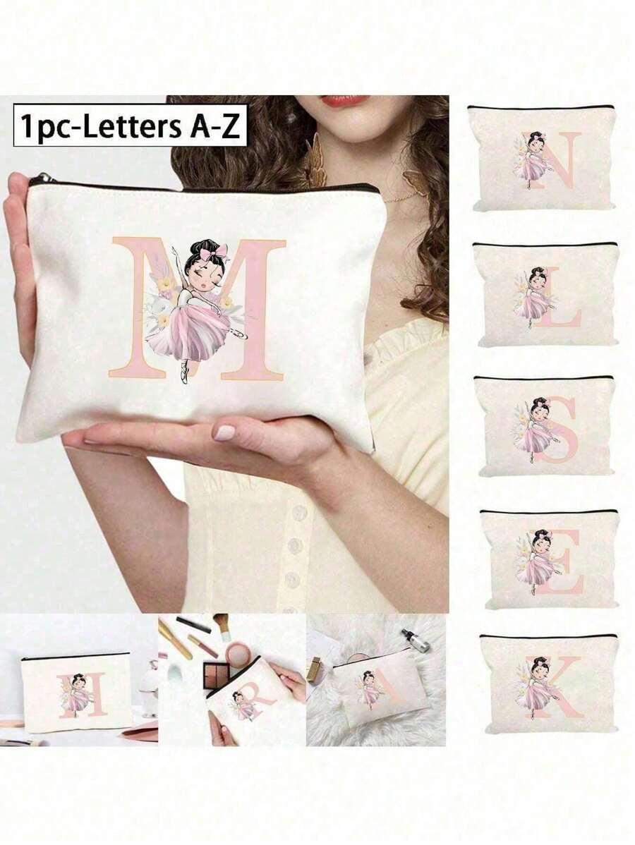 Cosmetic Bag Lady Makeup Bags Wallet Initials 26 Letter Pattern Toiletry Organizer Pouch Wedding Party Wash Bag Zipper Phone Purse Pencil Pouch High-Capacity Make Up Bags Clutch Bag Bridesmaid Make Up Pouch Toiletries Organizer Bag Cosmetic Case Handbag For Travel Storage Cosmetic Bag For Travel,Boho Vibes - Beige - View 1