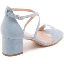 Cross Strap Heeled Shoes With Buckle - Blue - View 4